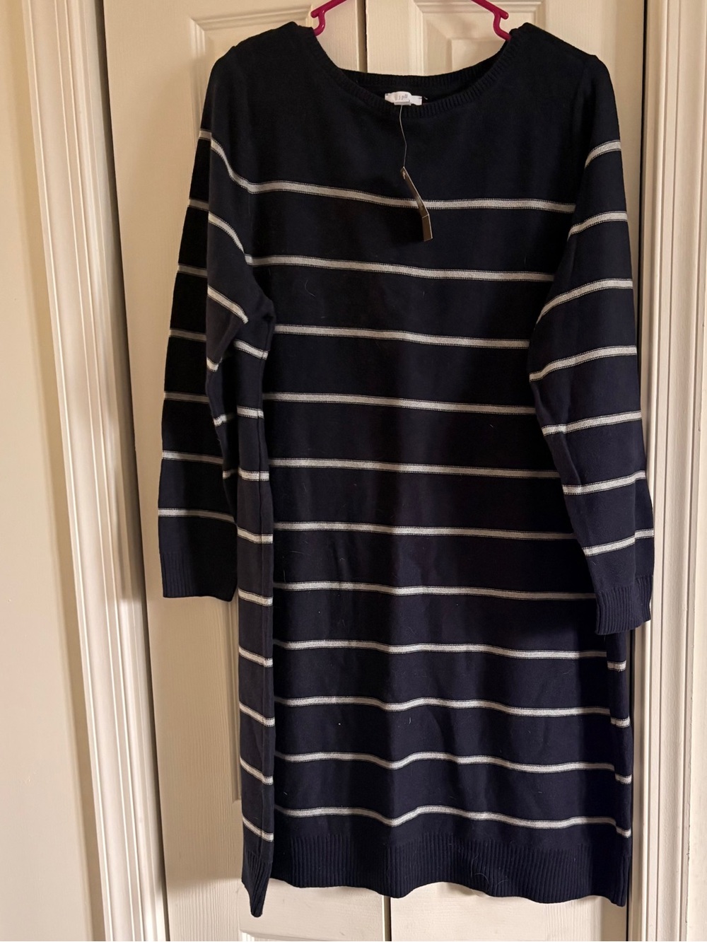 J Jill NWT navy with white stripe sweater dress.